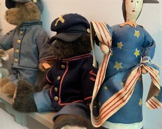 Boyd’s Bears Mason & Dixon Civil War commemorative soldier teddy bears, patriotic painted Lady Liberty