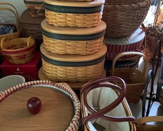 Stacking wood lid Longaberger oval shaped Collectors Club basket set 