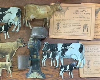 Amazing antique De Laval tin litho Cow, Calf & Cream Separator die cut advertising souveniers 