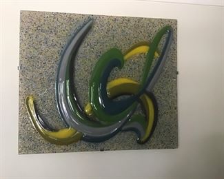 Abstract glass wall art $300