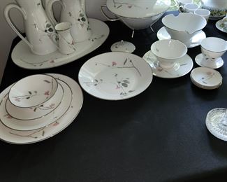 Rosenthal Japanese Quince (platinum trim) china set. Place settings for 8 plus serving pieces (excess under table)