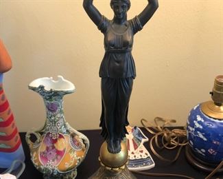 Figural gilded bronze empire lamp on marble base circa 1940 (2 available)