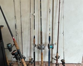 Collection of rods and reels.
