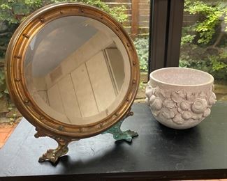 Antique porthole table-top footed mirror.
