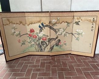 Damaged hand-painted screen.
