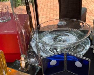 Tiffany & Co. crystal vase, Steuben glass centerpiece bowl and Val St. Lambert centerpiece plate.