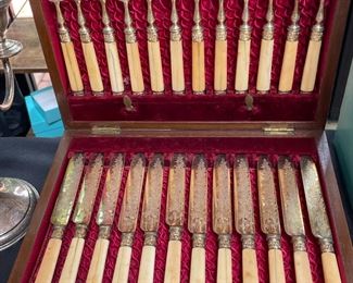 Antique bone-handled fish service for 12.