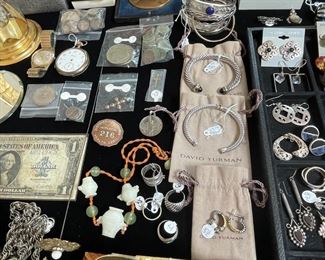 David Yurman sterling and 14k bracelets and earrings, and sterling jewelry.