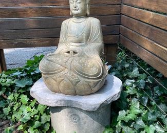 Solid concrete Buddha lawn statue on plinth. Yep, it's HEAVY!