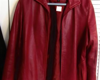 Red leather jacket. Reaction by Kenneth Cole.