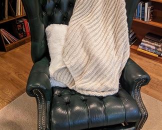 Barcalounger Green Leather Wingback Recliner Chair 