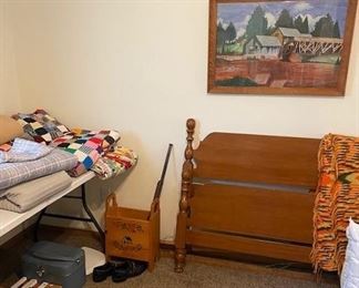 full bed, headboard and footboard and frame, color block quilts, 