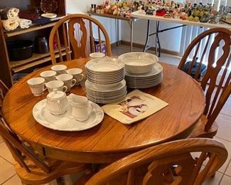 Oak round table with 4 chairs, bookcase, Noritake china, Legendary - Sweet Leilani