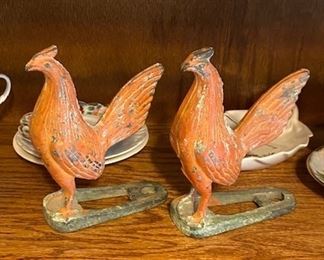 antique cast iron rooster bookends
