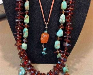 Amber, Jadeite Turquoise Necklaces