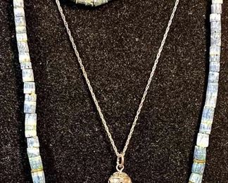 Blue Denim Coral Heishi Bead Necklace Bracelet