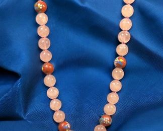 Pink Jadeite Cloisonne Bead Necklace