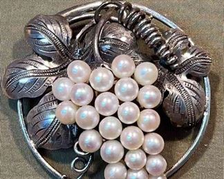 Silver Pearl Brooch