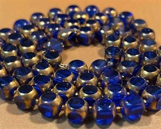 Square Glass Bead Strand Embellished With Gold