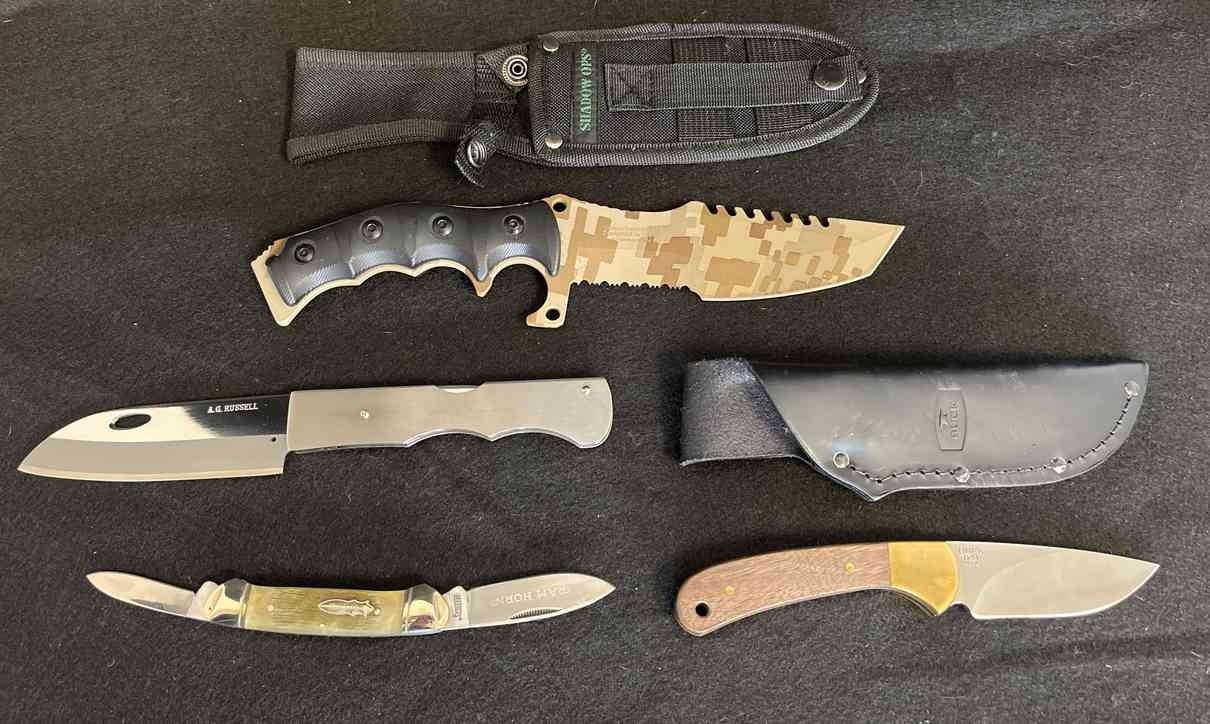 11 Shadow Ops Buck 3538 Skinner AG Russel 135VG10 and Marbles Ram Horn Folding Knife