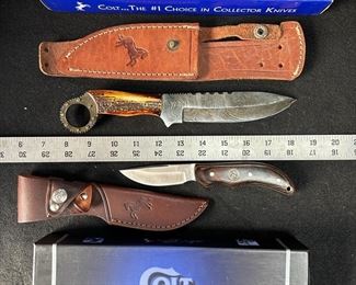 Colt CT17 Knife And Leather Belt Sheath Colt Antler Metal Spur And Leather Sheath