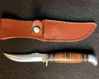 Colt CT296 Small Hunter Stacked Leather Fixed Blade Knife with Leather Sheath