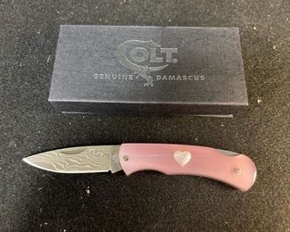 Colt CT697 Genuine Damascus Blade Pink And Mother Of Pearl Folding Knife