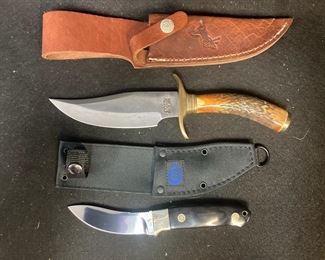 Colt CT805 Antler Handle Fixed Blade Knife With Leather Sheath And Colt CT338 Skinner With Nylon Sheath
