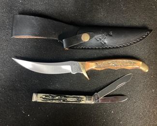 Colt CT824 Fixed Blade Knife With Sheath And Colt CT247 Stag Horn Handle Folding Knife