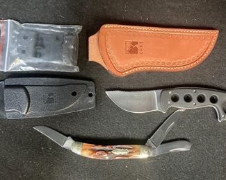 Columbia River Cobuk Skinner Knife With Leather Sheath Marbles MR103 Antler Handle Folding Knife