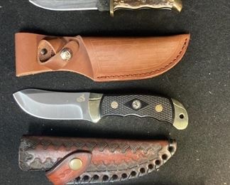 Fox Hound Damascus Blade FH609 Knife With Leather Sheath Colt CT270 Full Tang Knife With Sheath And Stag Crown Hunter SS7981 Knife With Sheath