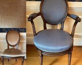 Set of 8 Louis XVI style Side Dining Chairs  Cream/Gold Crushed Velvet 
Set of 2 Louis XVI style swivel Dining Arm Chairs 