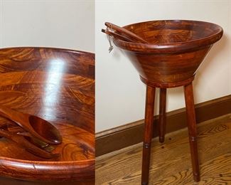 Mid-Century Wood Freestanding
Salad Bowl Stand & Utensils