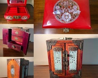 Red Laquer Mother of Pearl Inlaid Jewelry Box Approximately 6” Wide x 3-1/2” Tall x 4” Deep