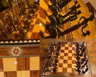 Chess Set from Greece-Inlaid Laquer Chess Board