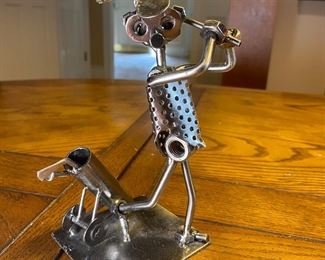Hinz & Kunst Nuts & Bolts Metal Golfer Folk Art Approximately 7” Tall x 4-1/2” Wide 