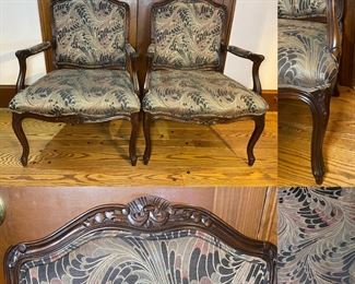 Pair Carved French Style Arm Chairs
