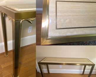 Vintage Hollywood Regency Brass with Marble Top Console Table