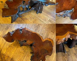 53”L x 38”W x 18”H Handmade Tree Live Edge Burl Wood Coffee Table