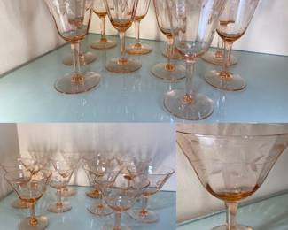 1930’s Etched Pink Depression Stemware 