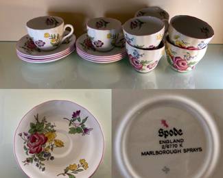 Spode English Marlborough Sprays 8 Cup/Saucers 