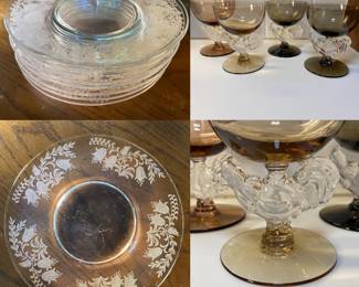 Set 8 Fuchsia Etch 8-1/8? Luncheon Plates made by Tiffin Franciscan Glass
Set of 4 Morgantown Rooster Chanticleer Smokey Liquor Cocktail 3 7/8"