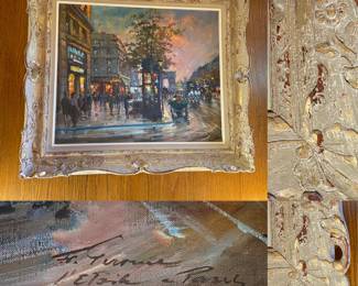 Signed FRANCOIS GEROME, PARIS STREET SCENE, Vintage Oil On Canvas Framed