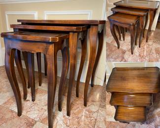  Spanish Colonial Hand Carved Wood Nesting Tables /Stacking Tables, Set 3 