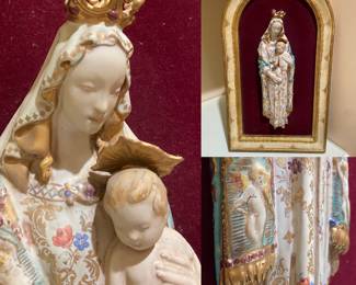 Vintage c. 1930 Prof.
Eugenio Pattarino (1885 -
1971 Italy) Vintage Hand Painted
"Madonna and Child" Bisque Wall
Mount Sculpture in Italian Florentine Frame