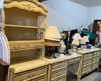 Vintage 1980’s Henry Link French Provincial Style Desk, 6 Drawer Dresser, and Chest/Hutch