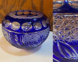4” Bohemian Glass Cobalt Blue Rose
Bowl Cut to Clear Crystal Glass