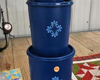 BLUE TUPPERWARE CANISTERS