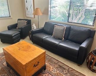 $400 Black Italian Leather Armchair + Ottoman; $500 sofa
