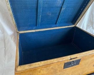 $1500, Antique Korean pigskin chest on black lacquer stand